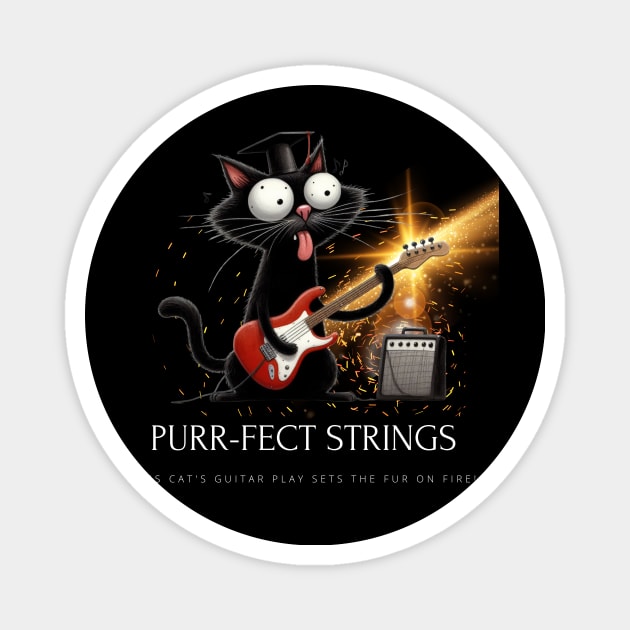 Cat Playing The Electric Guitar Magnet by Positive Designer